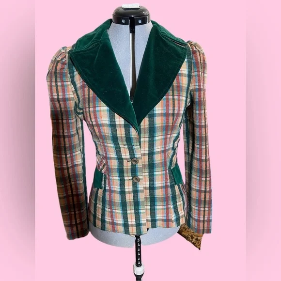 Vintage Women's Fashion Scene Plaid Blazer Jacket Size S Green - Picture 2 of 13